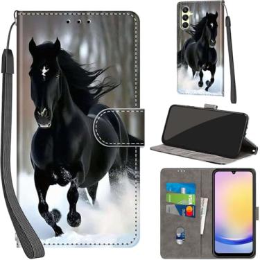 Imagem de Salanheo Capa carteira para Samsung Galaxy A25 5G, com [3 compartimentos para cartões], fecho magnético com suporte, couro PU, capa flip protetora à prova de choque de 16,5 cm, neve e cavalos