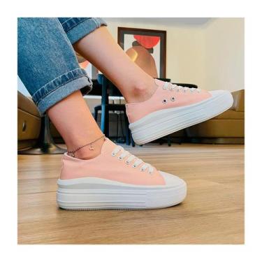 Imagem de Tênis feminino de lona com plataforma casual urbana rosa - Lightbek Of