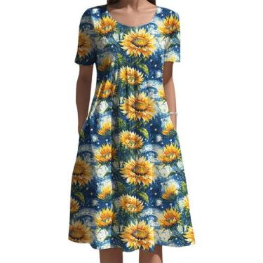 Imagem de Vestido feminino Medlor Boho de manga curta com estampa floral 2025