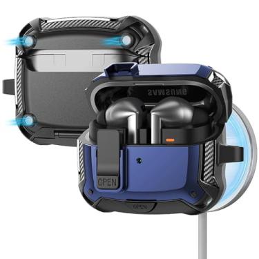 Imagem de Miimall Suporte de telefone para Samsung Galaxy Buds 3/Buds3 pro/Buds3 FE capa com clipe de bloqueio seguro, capa protetora de fibra de carbono à prova de choque para Galaxy Buds 3/Buds3 pro/FE com