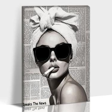 Imagem de Hzddty Arte de parede em tela de banheiro preto e branco, impressões de pintura minimalista moderna para sala de estar quarto decoração de parede de casa, Vogue Lady Pictures arte para quarto de