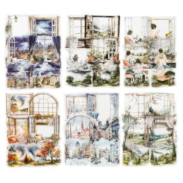 Imagem de AuriicLeaf Adesivos PET para janela meteorológica, 90 peças de designs de cenário de janela grande - Vistas sazonais aconchegantes para scrapbook, agendas, planejadores, decoração DIY