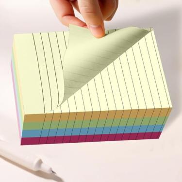 Imagem de 100 folhas pautadas com notas adesivas, cartões coloridos em cartões pautados para estudar, cartões multicoloridos forrados a granel, 7,6 x 2 cartões de índice para escola, casa, escritório (19 x 19 x