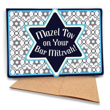 Imagem de Fava Bean Productions Cartão Bar Mitzvah para meninos, (Mazel Tov) Parabéns a um jovem judeu, design moderno da estrela de Davi - 131