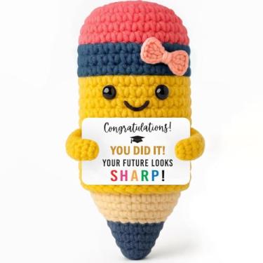 Imagem de Presentes de formatura para ela para ele estudante de Natal - Lápis de crochê engraçado Presentes inspiradores para graduados no ensino médio - Promoção aposentadoria Ação de Graças Páscoa Decoração