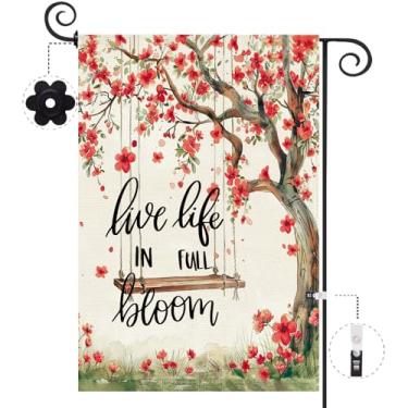 Imagem de Baccessor Bandeira de jardim de primavera 31 x 45 cm, árvore floral vermelha balanço dupla face serapilheira bem-vinda pequena bandeira de quintal sazonal feriado gramado proch decoração externa ao ar