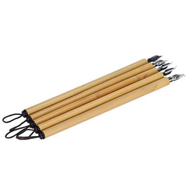Imagem de RiToEasysports Conjunto de Caneta de Caligrafia de Bambu Com Pontas de Mergulho para Escrever e Desenhar, para Professores e Alunos, Kit de Caneta de Mergulho de 5 Peças Em Caixa (Conjunto de