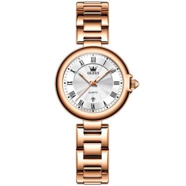 Imagem de Relógio De Quartzo Feminino Design Fino Elegante Luminoso Em Aço Inoxidavel Branco Rose