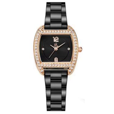 Imagem de Relógio Feminino Em Aço Inoxidavel Quadrado De Quartzo Design Com Strass Preto