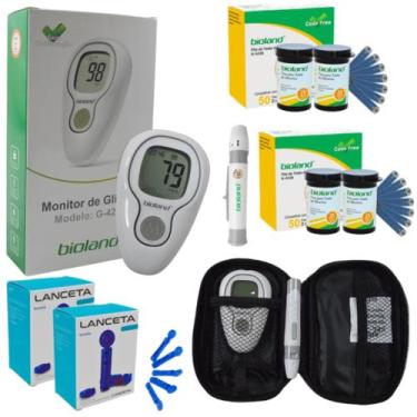 Imagem de Kit 100 Tiras + 200 Lancetas Glicose Medir Glicemia Bioland - Love Sau