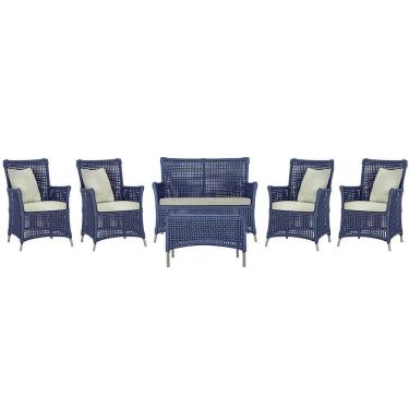 Imagem de Jogo Sofá 4 Poltronas E Mesa Igapó Fendi E3 Trama Original Azul