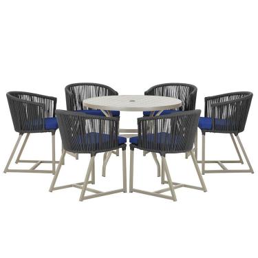 Imagem de Mesa E 6 Cadeiras De Jantar Noronha Fendi E10 Trama  Preto