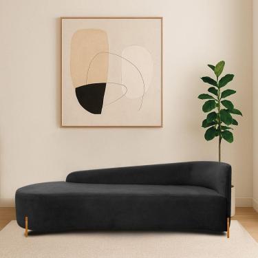 Imagem de Divã Recamier Orgânico França 160cm Lado Esq Pés Madeira Bouclé Preto