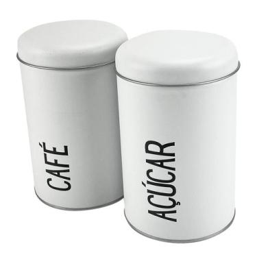 Imagem de Kit 2 Latas de Metal Branca para Açúcar e Café - Livon