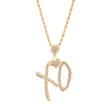 Imagem de ZHDHDQ Colar com pingente de letra Hip Hop XO para mulheres e homens, colar com pingente de letra Xo de zircônia cúbica, joia de presente para fãs de rock rapper, Metal