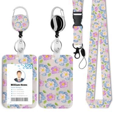 Imagem de Porta-crachá de identificação de flor com cordão separável e carretel retrátil resistente - chaveiro mosquetão giratório de 360° para mulheres, estudantes, professores, enfermeiros, uso no escritório
