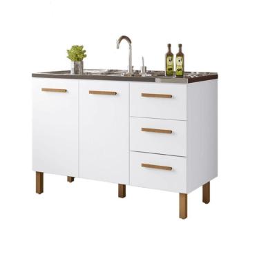Imagem de Balcão Fortaleza 3 Gavetas Para Pia 1,20 Mt Branco