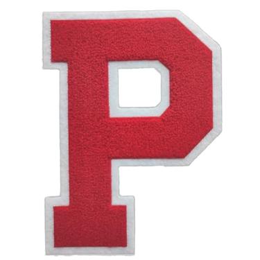 Imagem de 1 peça de patch vermelho de 16,5 cm de ferro em chenille com borda branca – Remendos do alfabeto para roupas, jaquetas, mochilas, chapéus para decoração personalizada, nome personalizado e artesanato