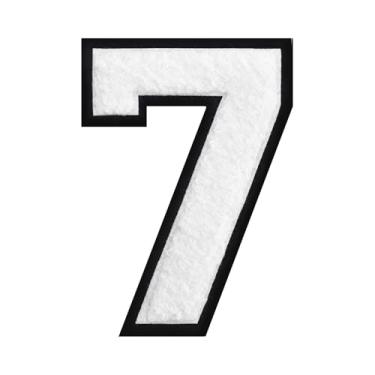 Imagem de 1 peça de patch de número de chenille de ferro branco de 11,4 cm com borda preta – Remendos do alfabeto para roupas, jaquetas, mochilas, chapéus para decoração personalizada, nome personalizado e