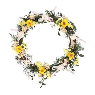 Imagem de Guirlanda para porta da frente de 35 cm – Guirlanda natural de bolota eucalipto Gypsophila paniculata com base de rattan, bolas de vime e design de anêmona para Ação de Graças, Natal, casamento e