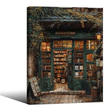 Imagem de Dark Academia Bookish Poster Moody Bookstore Canvas Wall Art 30,5 x 40,6 cm emoldurado vintage pinturas de leitura antigas sala de estar biblioteca decoração de parede
