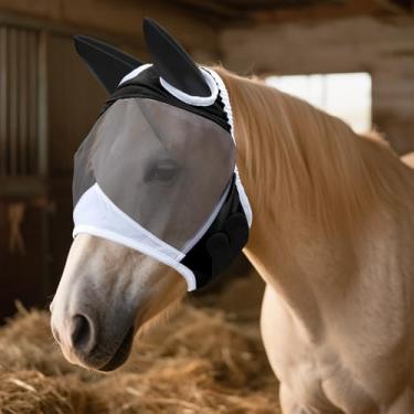 Imagem de Máscara de mosca de cavalo, máscaras ajustáveis para cavalos com orelhas, super confortável e elástica | Grande espaço para os olhos, máscaras respiráveis, com proteção para os olhos, suprimentos para