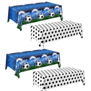 Imagem de Gexlaju Toalha de mesa de futebol, 4 peças de decorações de festa de aniversário, toalha de mesa retangular de plástico para decoração de festa de futebol
