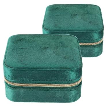 Imagem de Mini organizador de joias portátil para viagens - estojo de veludo para anéis, brincos, colares com zíper dourado - presente de meias para mulheres e adolescentes - verde esmeralda - conjunto de 2