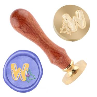 Imagem de Carimbo de lacre de cera de Natal em latão e cabo de madeira, cabeça para cartões de Natal, convites, cartas, envelopes, cartões de felicitações, presentes