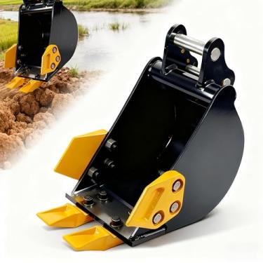 Imagem de Mini balde de escavadeira de 200 mm com furo de 2,5 cm e extensão de 9 cm, escavador de vala de 20 cm com dentes de metal para escavadeiras de 0,8-1,8 toneladas, balde de escavação com acessório de