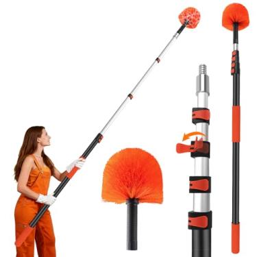 Imagem de Espanador de teia de aranha de 6 m com mastro de extensão - espanador de alto alcance para tetos altos e uso externo - mastro telescópico de 9 a 3 m, limpador de teia de aranha de cerdas macias