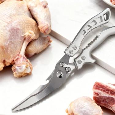Imagem de Tesouras de osso de cozinha resistentes, tesouras profissionais de aves para abate de peru, tesouras ergonômicas antiderrapantes de metal para alimentos