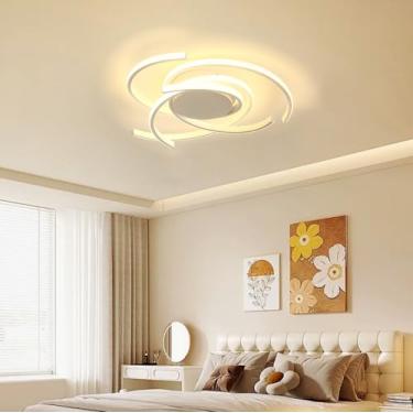 Imagem de Luminária de teto LED moderna e dimerizável, branca, com arco giratório, para sala de estar, com controle remoto. Ideal para sala de jantar, quarto e escritório. Economia de energia. 72W, 56