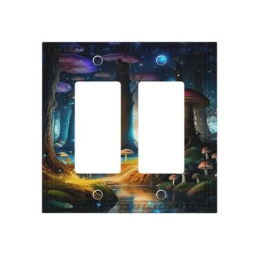 Imagem de HLCoChT Capa decorativa para interruptor de luz de cogumelo encantado, floresta de cogumelo, 2 gangs, placa de interruptor de saída dupla GFCI