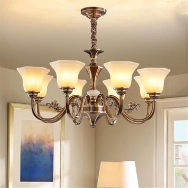 Imagem de Lustre americano de latão com LED, estilo europeu, luxuoso, para sala de estar, restaurante, quarto, villa, hotel, loja de roupas, luminária pendente (E 8 lâmpadas)