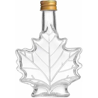 Imagem de Garrafas de vidro de xarope de bordo de 250 ml, em forma de folha reutilizável, garrafas de conservas de grau alimentício, garrafa dispensadora de xarope de vidro, garrafas de vidro vazias com tampas