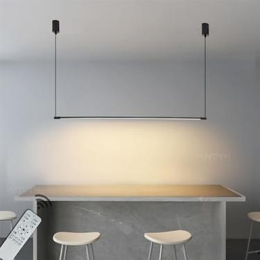 Imagem de Luminária pendente linear preta com intensidade regulável para sala de jantar, luminária pendente moderna de LED para mesa de jantar, lustre com altura ajustável para quarto, escritório ou b