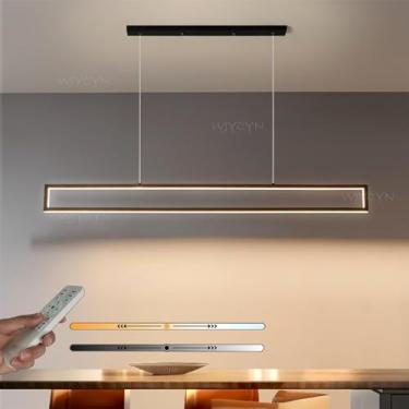 Imagem de Luminária pendente LED moderna para sala de jantar, design minimalista retangular, altura ajustável com controle remoto, ideal para mesa de jantar, ilha de cozinha ou escritório (Preta, 120