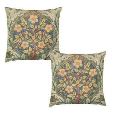 Imagem de XBDDZSW William Morris Capas de almofada florais originais boho arte retrô design quadrado aconchegante decoração de casa para cama sofá sofá sala de estar capa de almofada 45,7 x 45,7 cm conjunto de