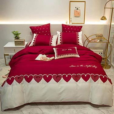 Imagem de Conjunto de cama bordado de 4/6 peças de coração e alma, conjunto de lençóis, fronhas, cor de cama 2, 4 peças (cor 2 tamanho Queen 6 peças)