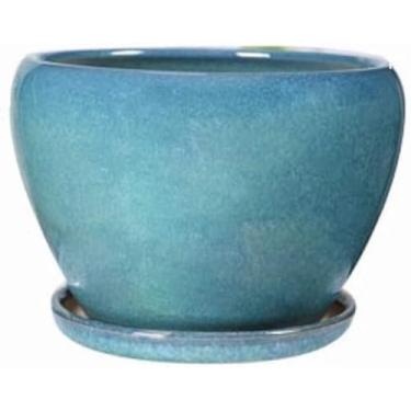 Imagem de Vaso de flores de cerâmica estilo chinês vaso redondo verde esmeralda decorativo moderno cacto planta vaso interno jardinagem escritório varanda 25,5 cm-21 cm