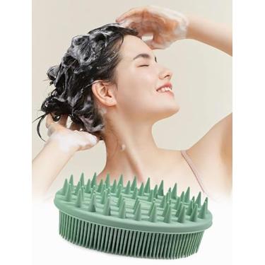 Imagem de 1 escova de xampu de silicone verde para couro cabeludo, massageador afiado, adequado para homens e mulheres