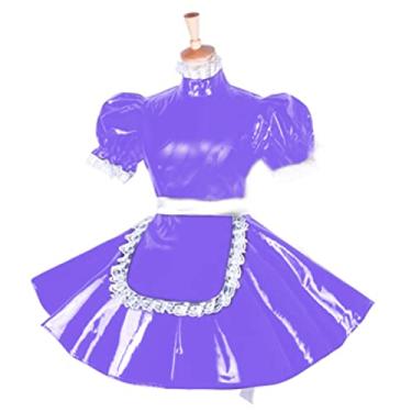 Imagem de Vestido curto para cosplay de uniforme de empregada em PVC, plus size, vestido maricas, roxo, 4GG