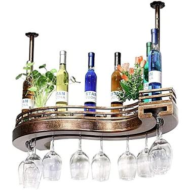 Imagem de GAORUIFENG Taça de madeira maciça vinho tinto rack de vidro bar pendurado em casa criativo estante de vinho americano de cabeça para baixo (tamanho: 80 * 25 cm)