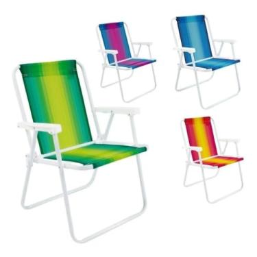 Imagem de Kit 2 Cadeiras de Praia Dobráveis Alta em Aço - 110 kg Cores Sortidas para Varanda e Lazer