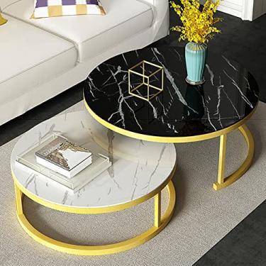 Imagem de Conjunto de 2 mesas de centro redondas modernas de vidro temperado e metal para sala de estar, mesas centrais de sofá (moldura dourada 71 cm + 50 cm)