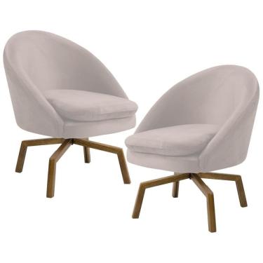 Imagem de Kit 2 Poltronas Decorativas Giratórias Base Ka Madeira Rafa C-309 Veludo Bege - Domi