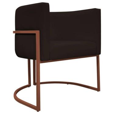 Imagem de Poltrona Decorativa Recepção Luna Base De Ferro Bronze - Marrom Corino