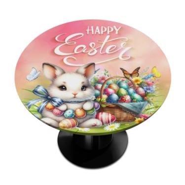 Imagem de hongjinglin Toalha de mesa redonda com borda elástica de Páscoa, toalha de mesa redonda limpável para ambientes internos e externos, pátio, jantar, cozinha, festival, decoração para mesas de 101 a 111