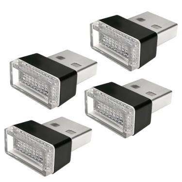 Imagem de 4 peças USB LED lâmpada de atmosfera interior do carro, luz noturna decorativa USB plug-in USB, kit de iluminação ambiente portátil para automóvel,
